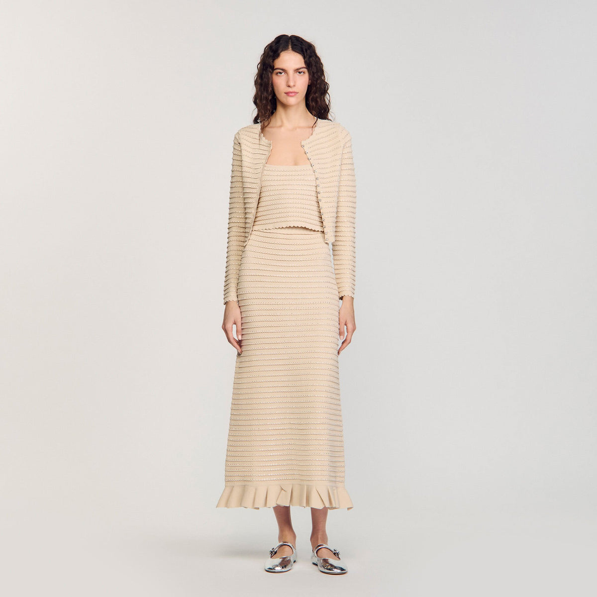 Rhinestone knit maxi skirt | Sandro