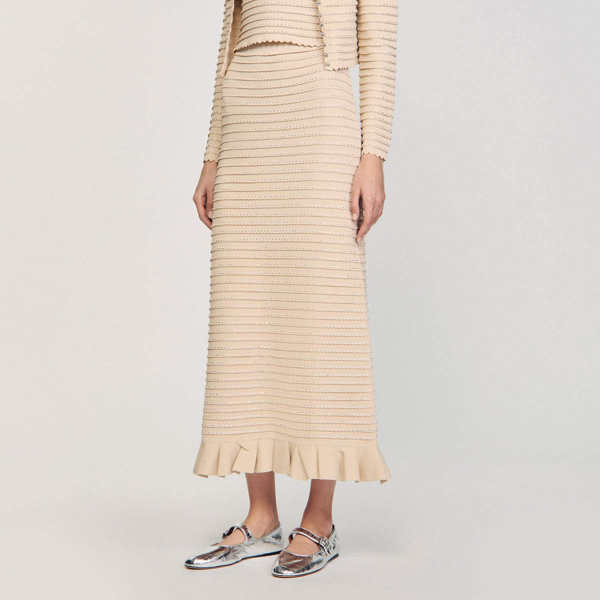 Rhinestone knit maxi skirt | Sandro