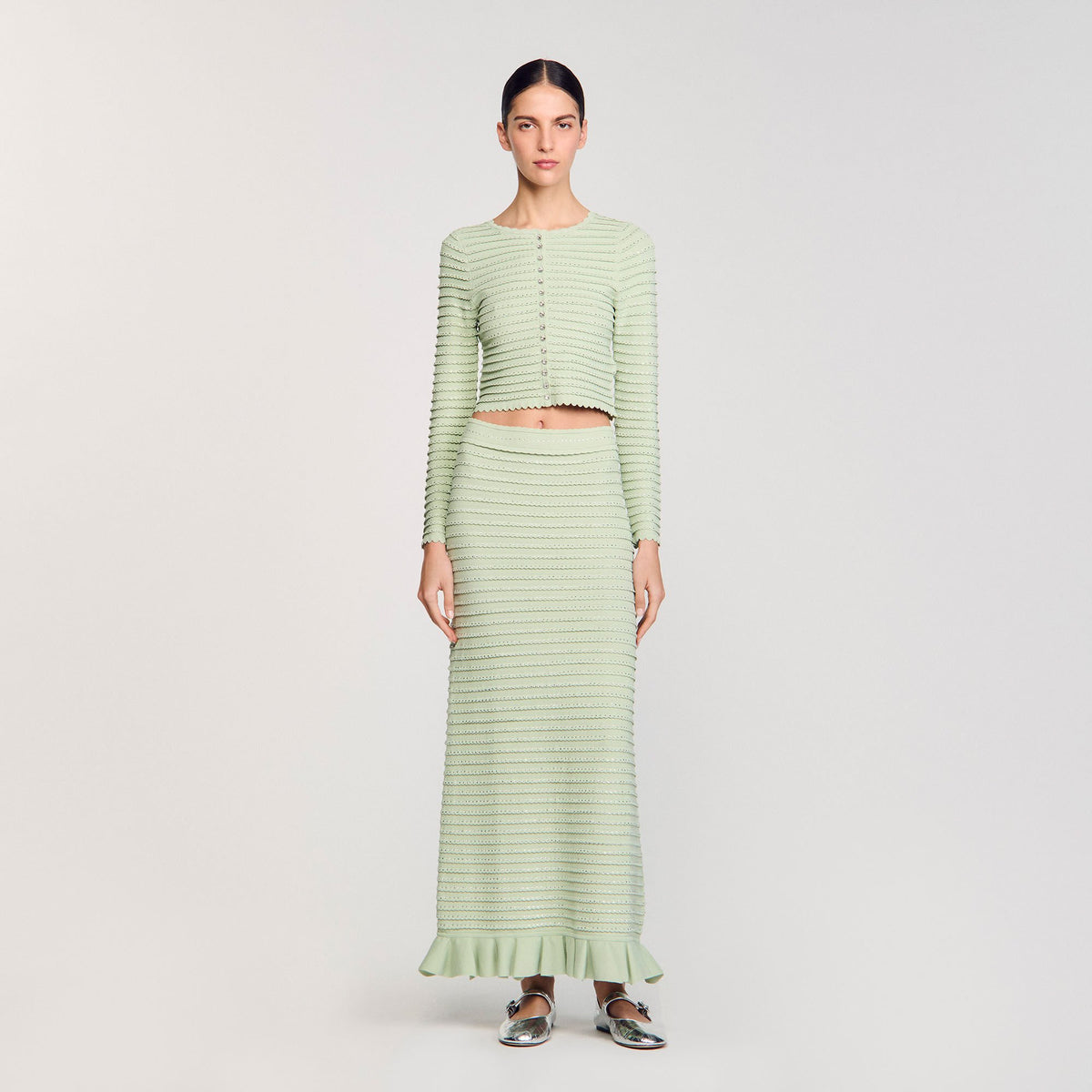 Rhinestone knit maxi skirt | Sandro