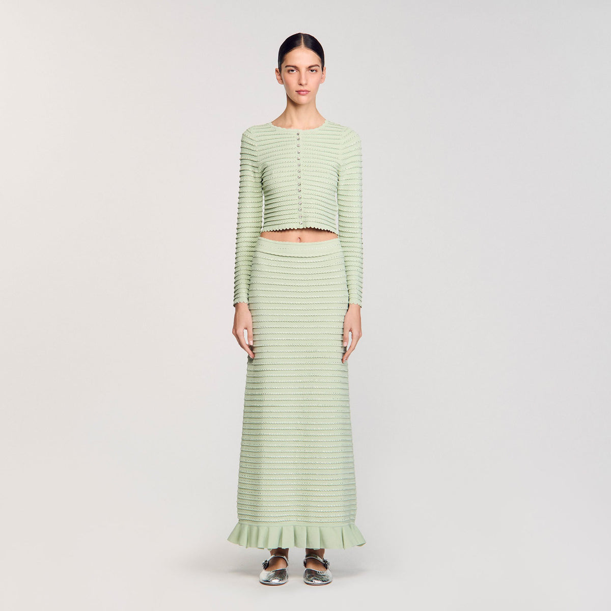 Rhinestone knit maxi skirt | Sandro