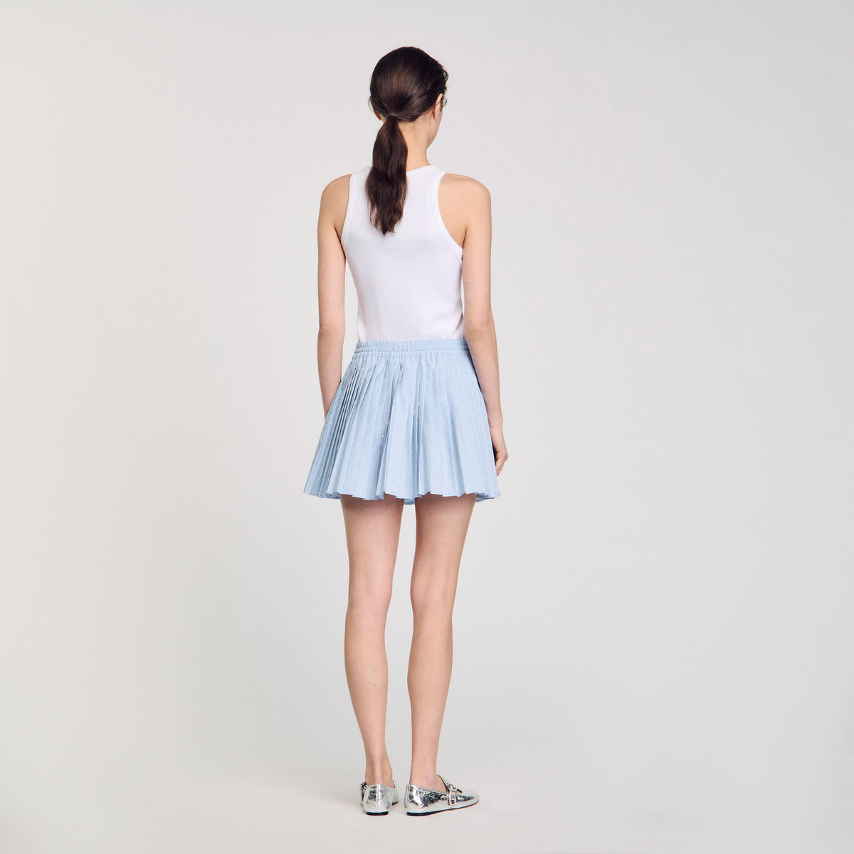 Mini pleated rhinestone skirt | Sandro