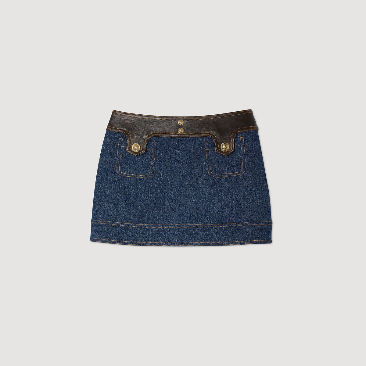 Mini denim and leather skirt | Sandro