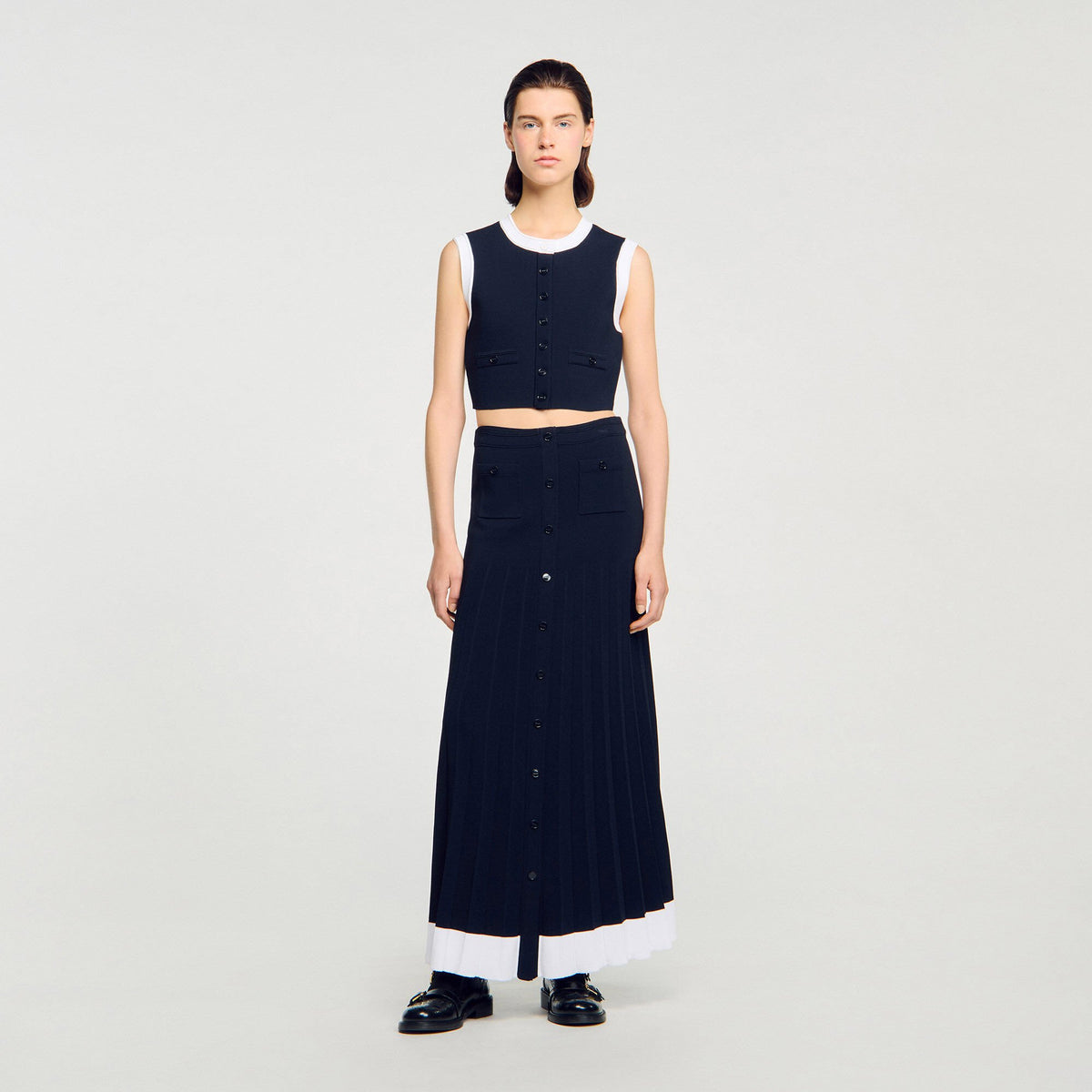 Maxi two-tone knit skirt | Sandro