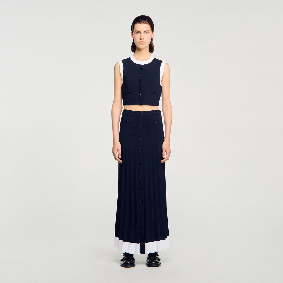 Maxi two-tone knit skirt | Sandro