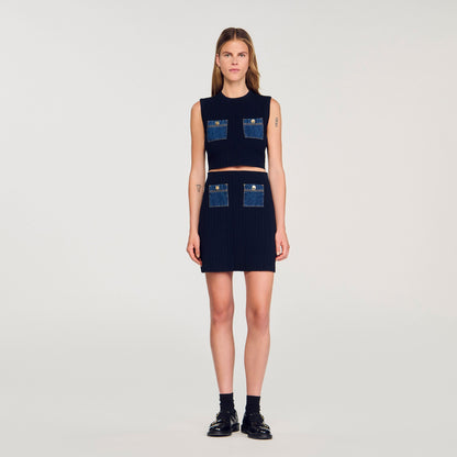 Mini knit and denim skirt | Sandro