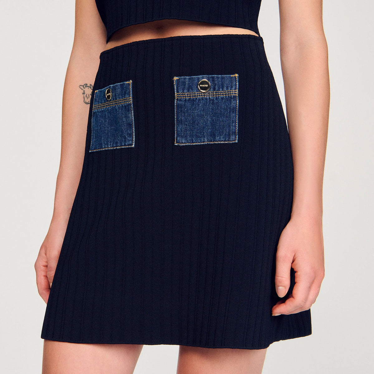 Mini knit and denim skirt | Sandro