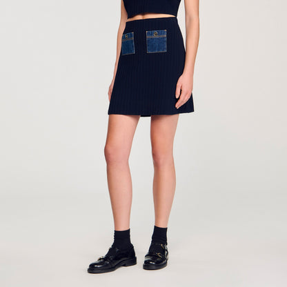 Mini knit and denim skirt | Sandro