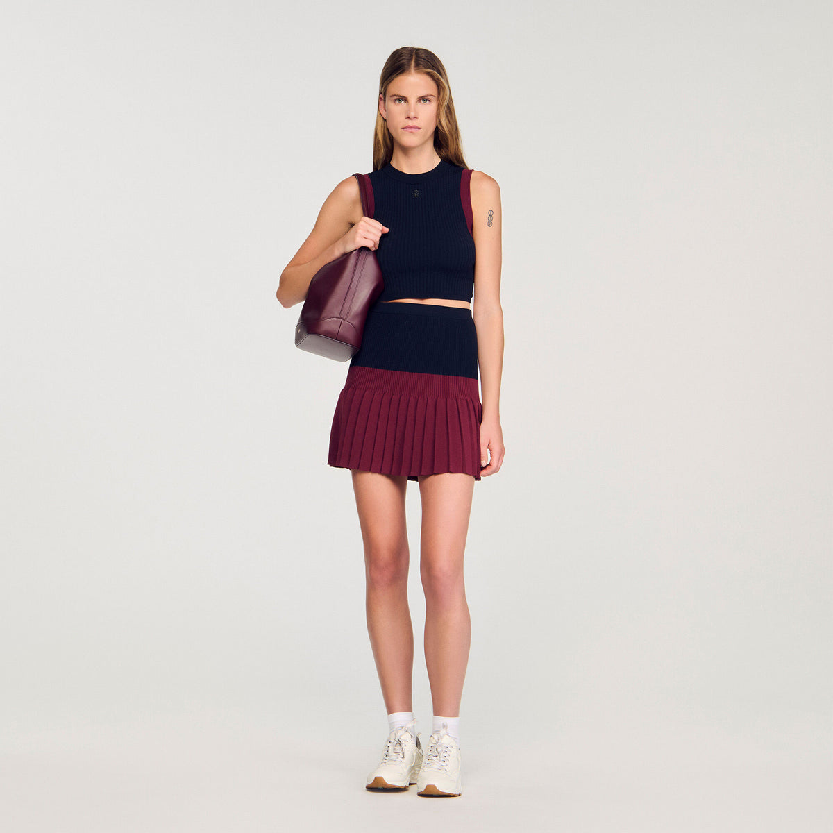 Mini two-tone pleated skirt | Sandro