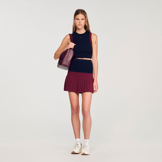 Mini two-tone pleated skirt | Sandro