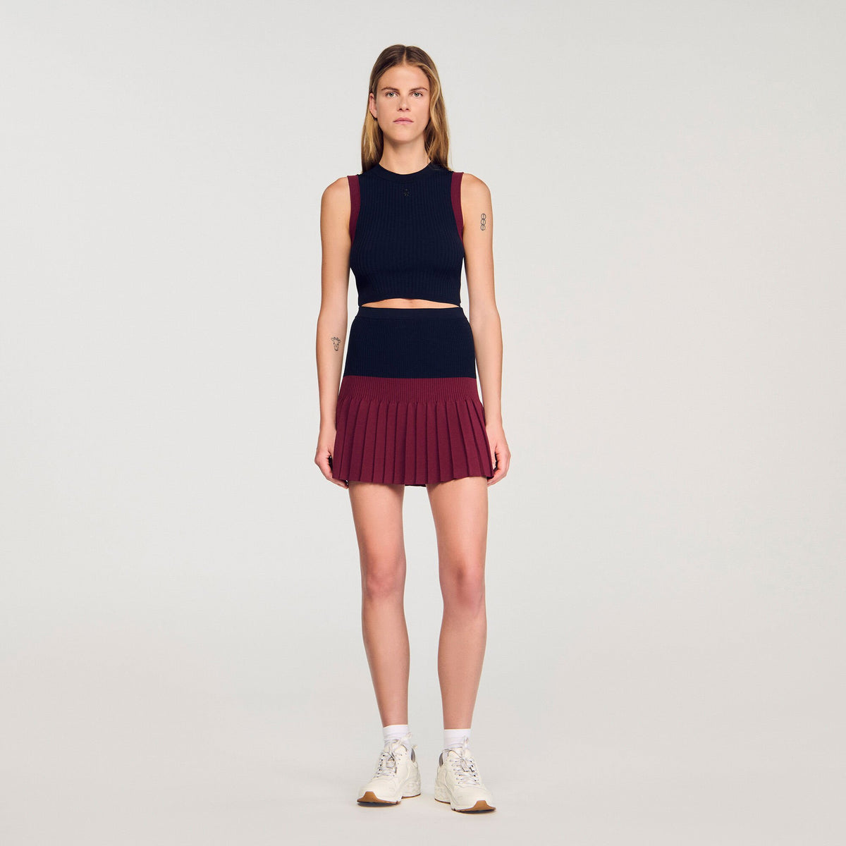 Mini two-tone pleated skirt | Sandro