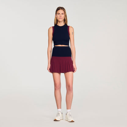 Mini two-tone pleated skirt | Sandro