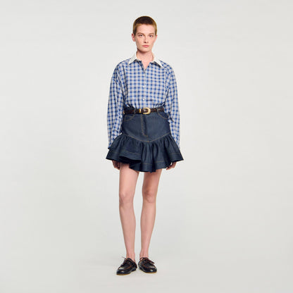 Mini denim ruffled skirt | Sandro