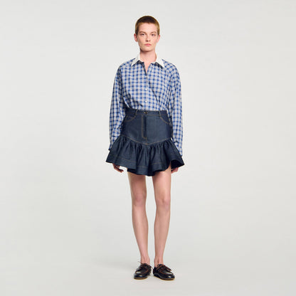 Mini denim ruffled skirt | Sandro