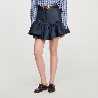Mini denim ruffled skirt | Sandro