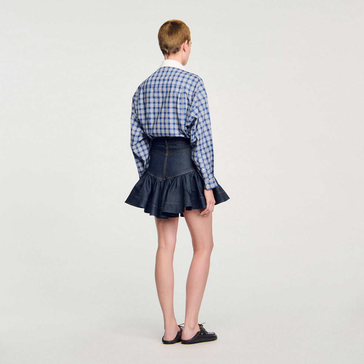 Mini denim ruffled skirt | Sandro