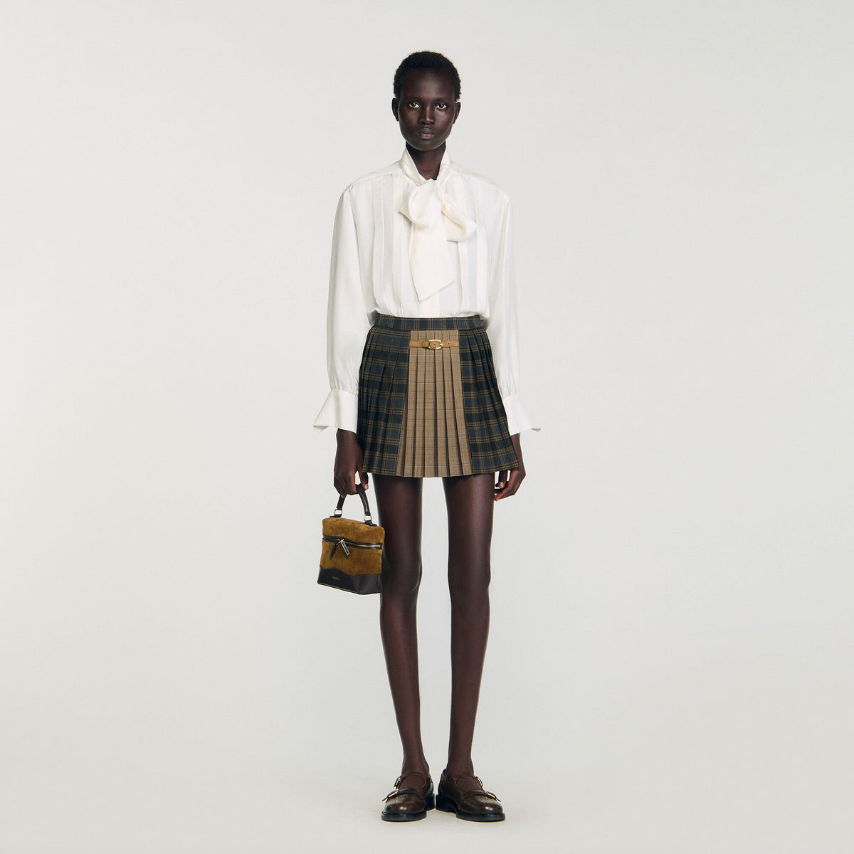 Mini checked pleated skirt | Sandro