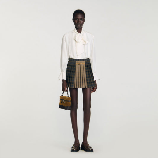 Mini checked pleated skirt | Sandro