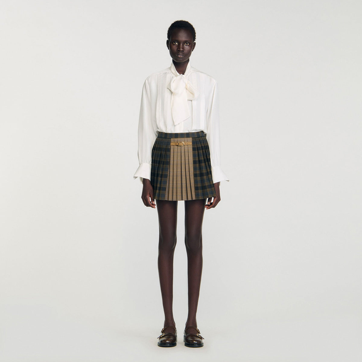 Mini checked pleated skirt | Sandro