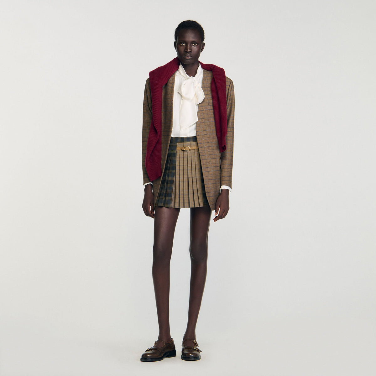 Mini checked pleated skirt | Sandro