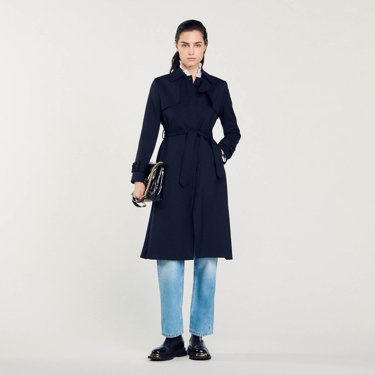 Trench coat with pleated inset | Sandro