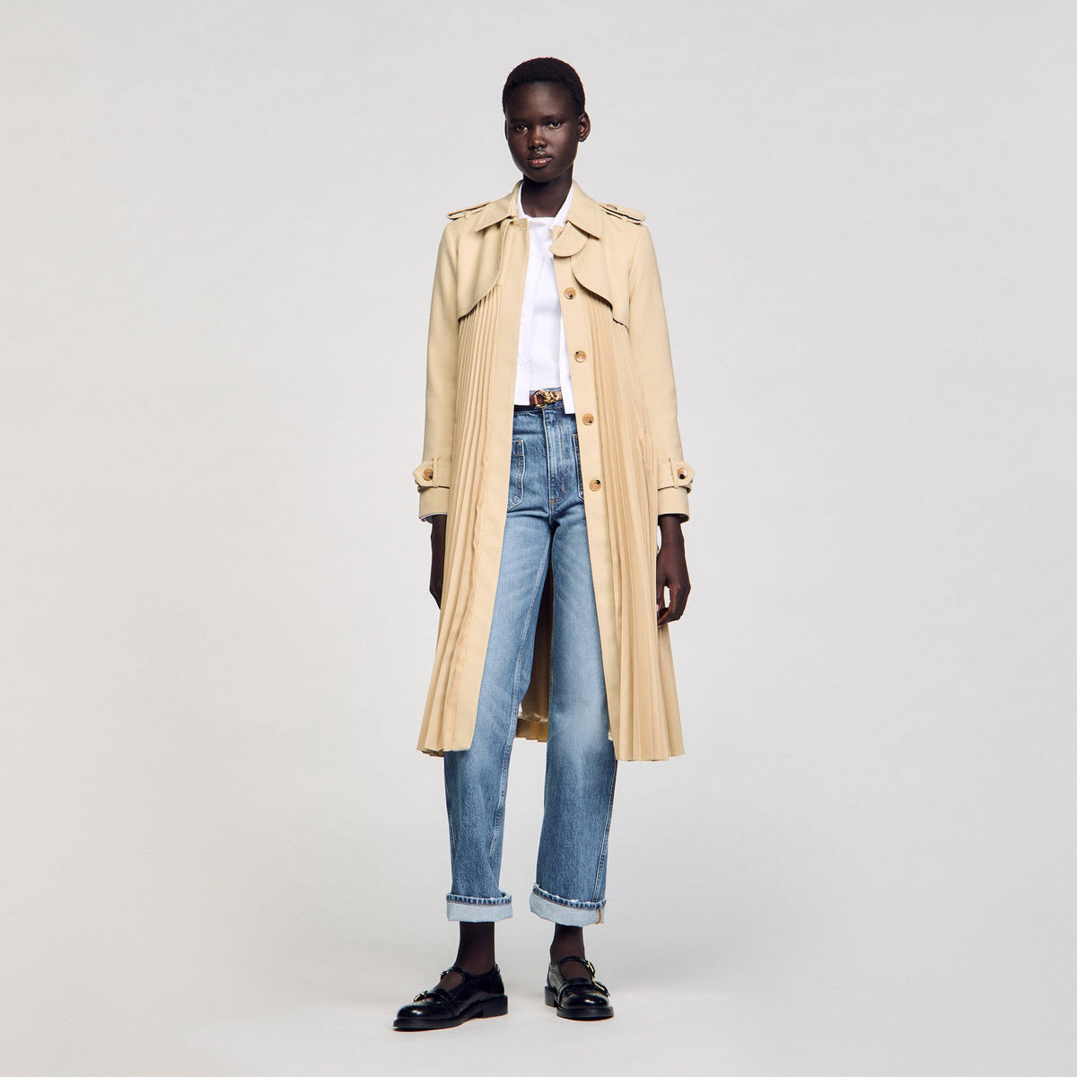 Pleated trench coat with belt | Sandro