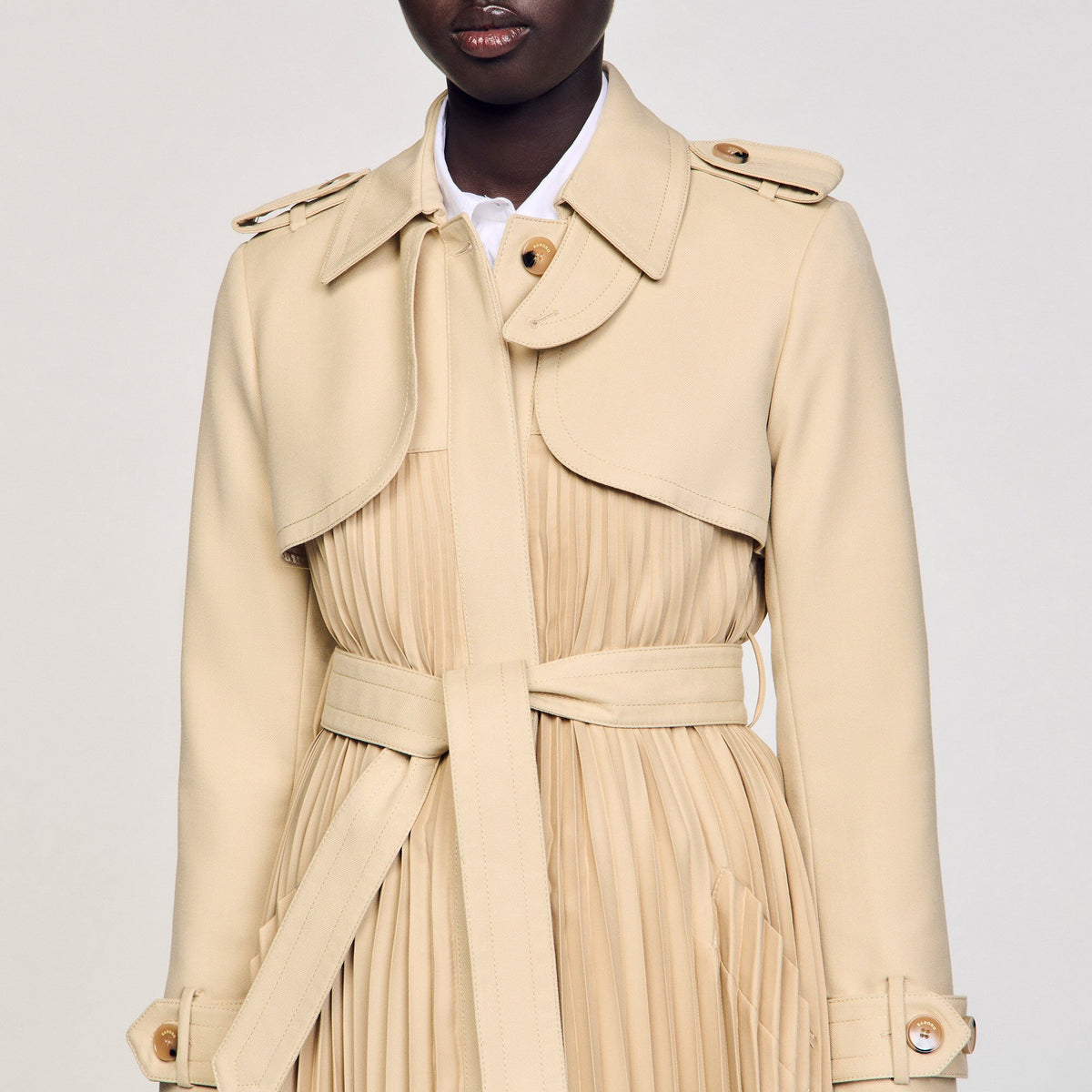 Pleated trench coat with belt | Sandro