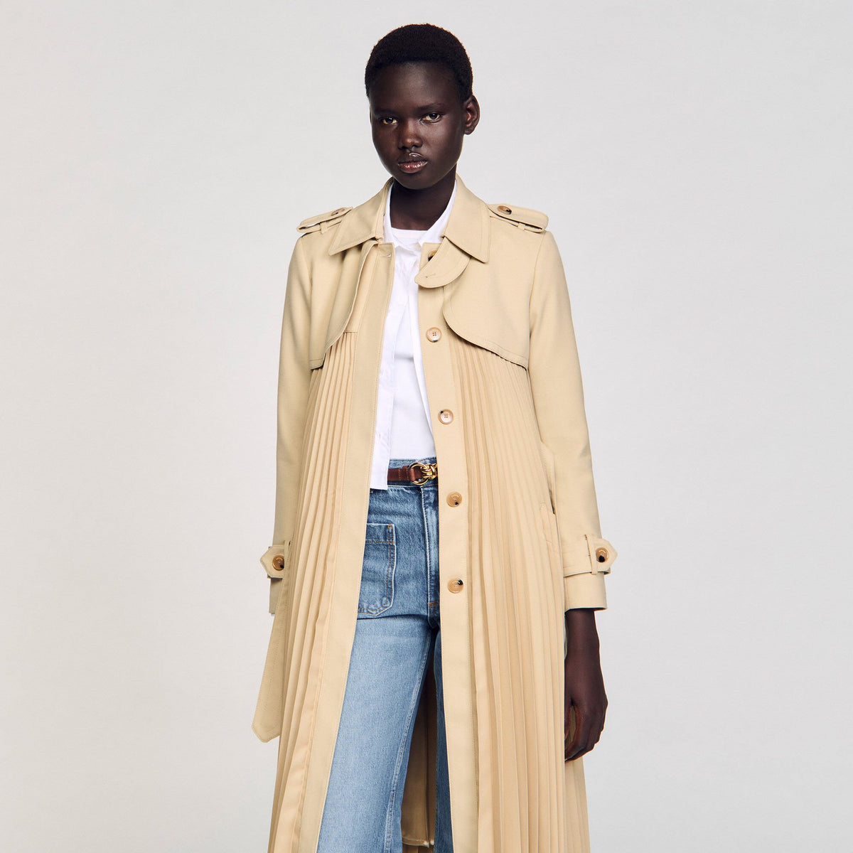 Pleated trench coat with belt | Sandro