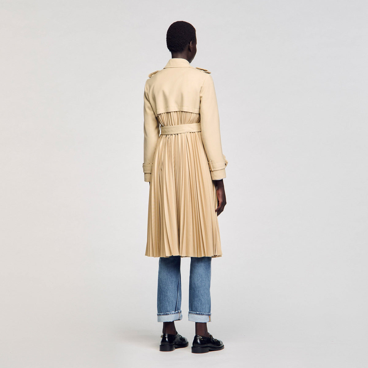 Pleated trench coat with belt | Sandro