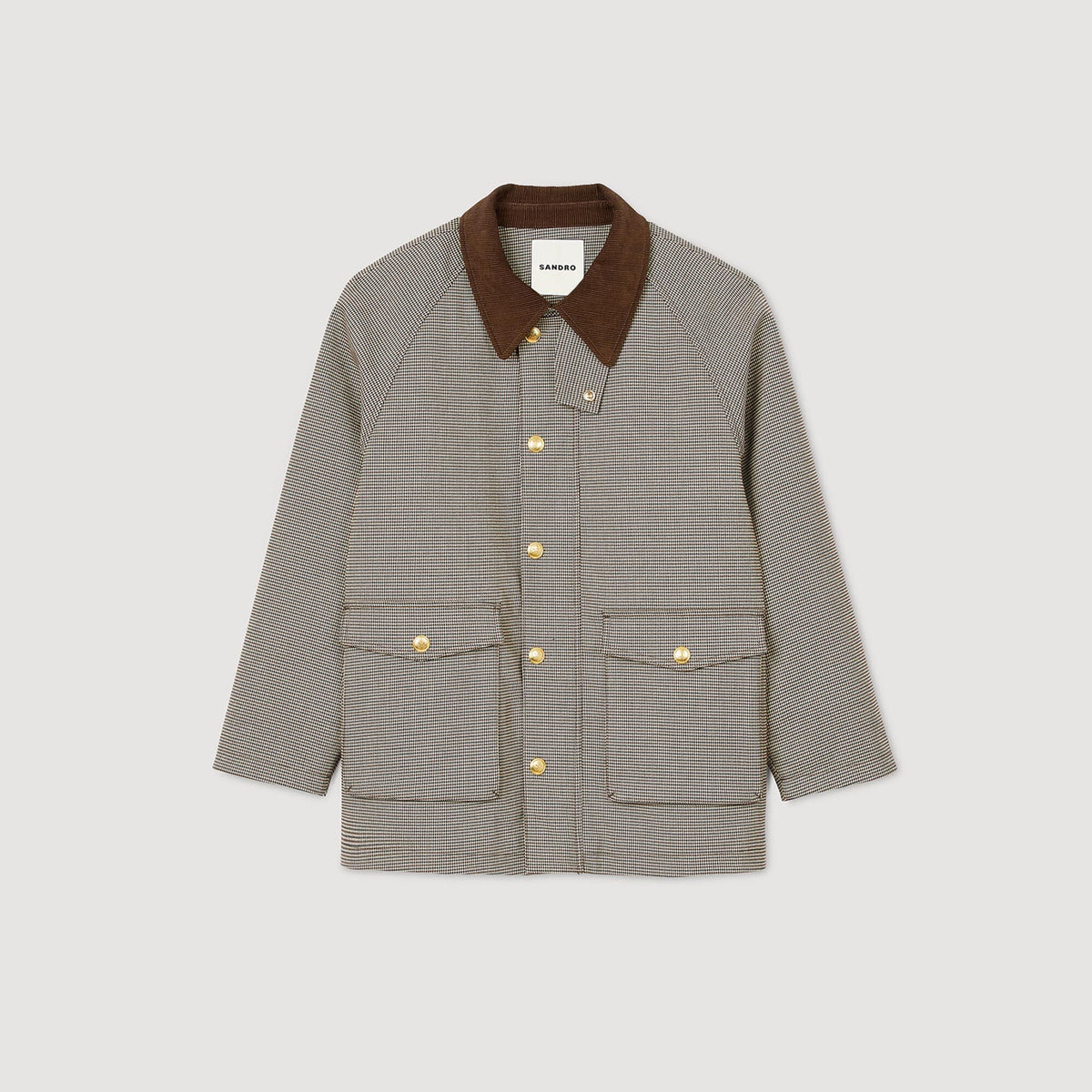 Check coat with velvet collar | Sandro