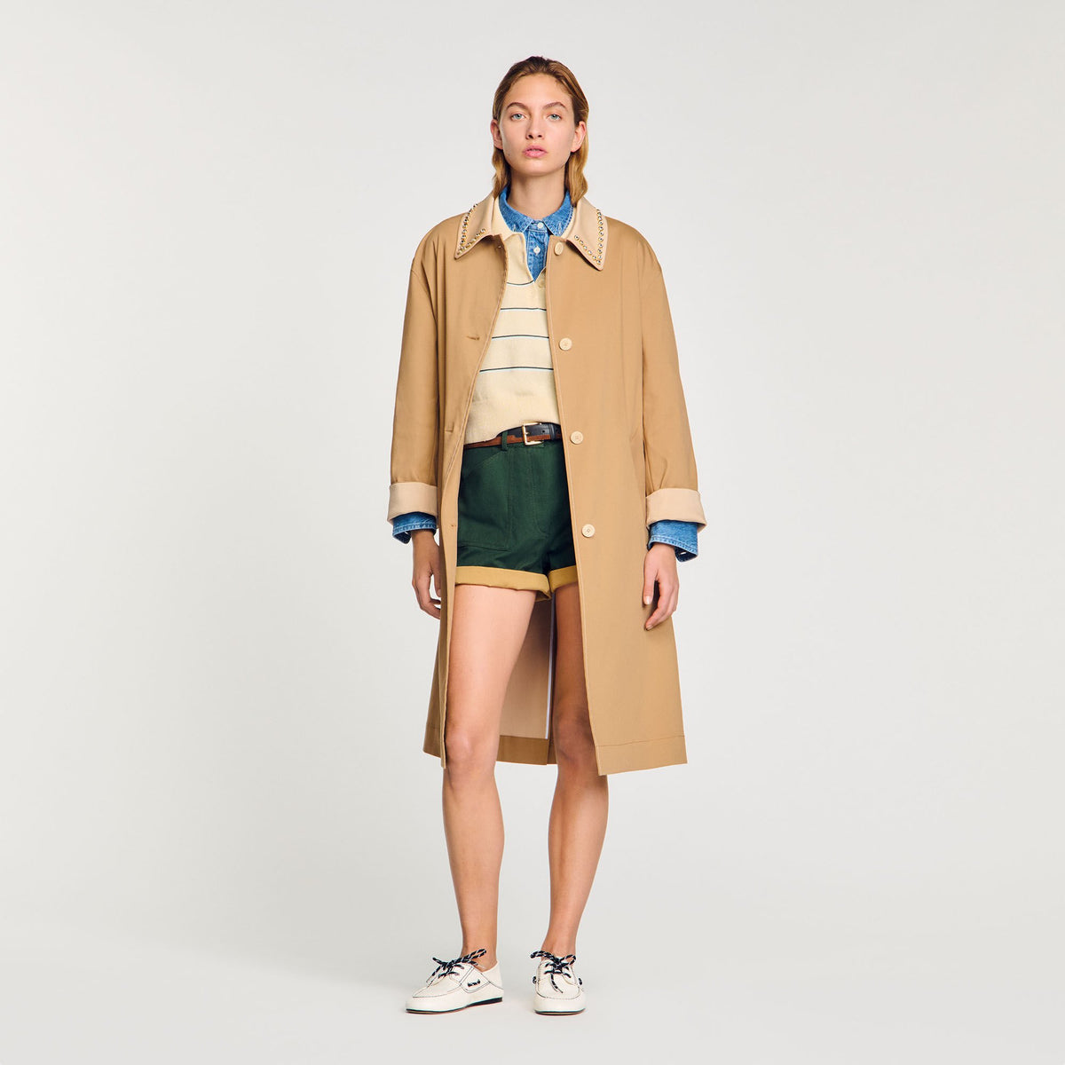 Trench coat with rhinestone collar | Sandro