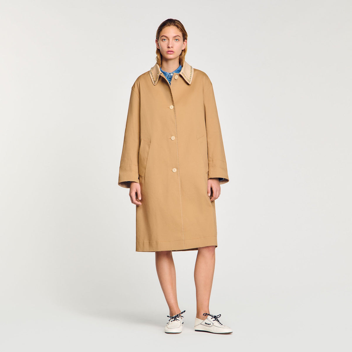 Trench coat with rhinestone collar | Sandro