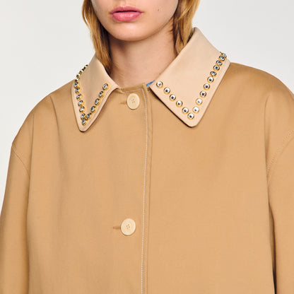 Trench coat with rhinestone collar | Sandro