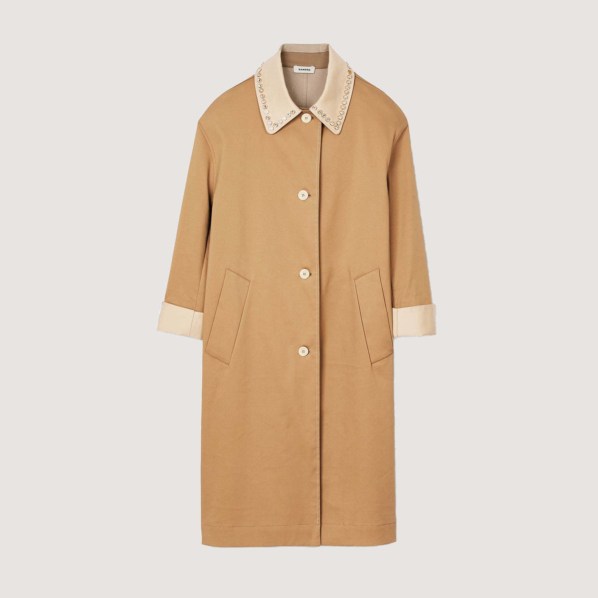 Trench coat with rhinestone collar | Sandro
