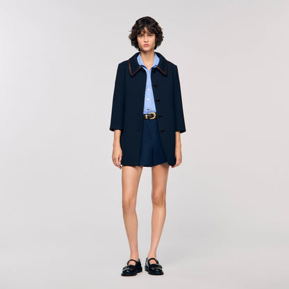 Coat with leather stripes | Sandro