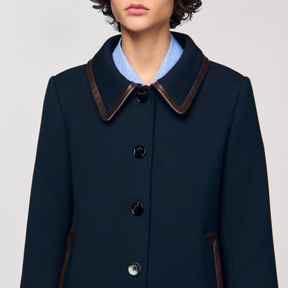 Coat with leather stripes | Sandro