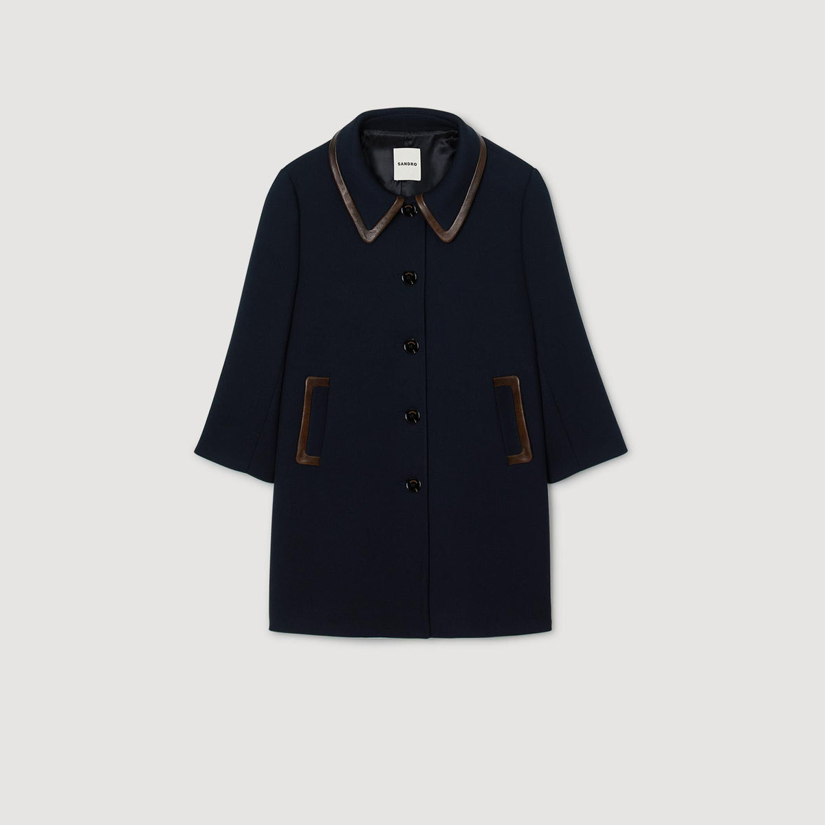 Coat with leather stripes | Sandro