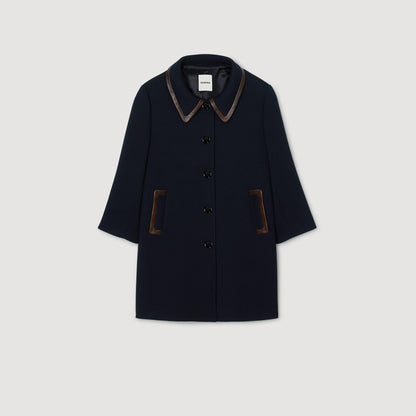 Coat with leather stripes | Sandro