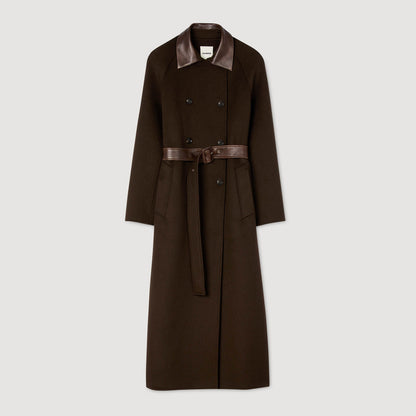 Long wool and leather coat | Sandro