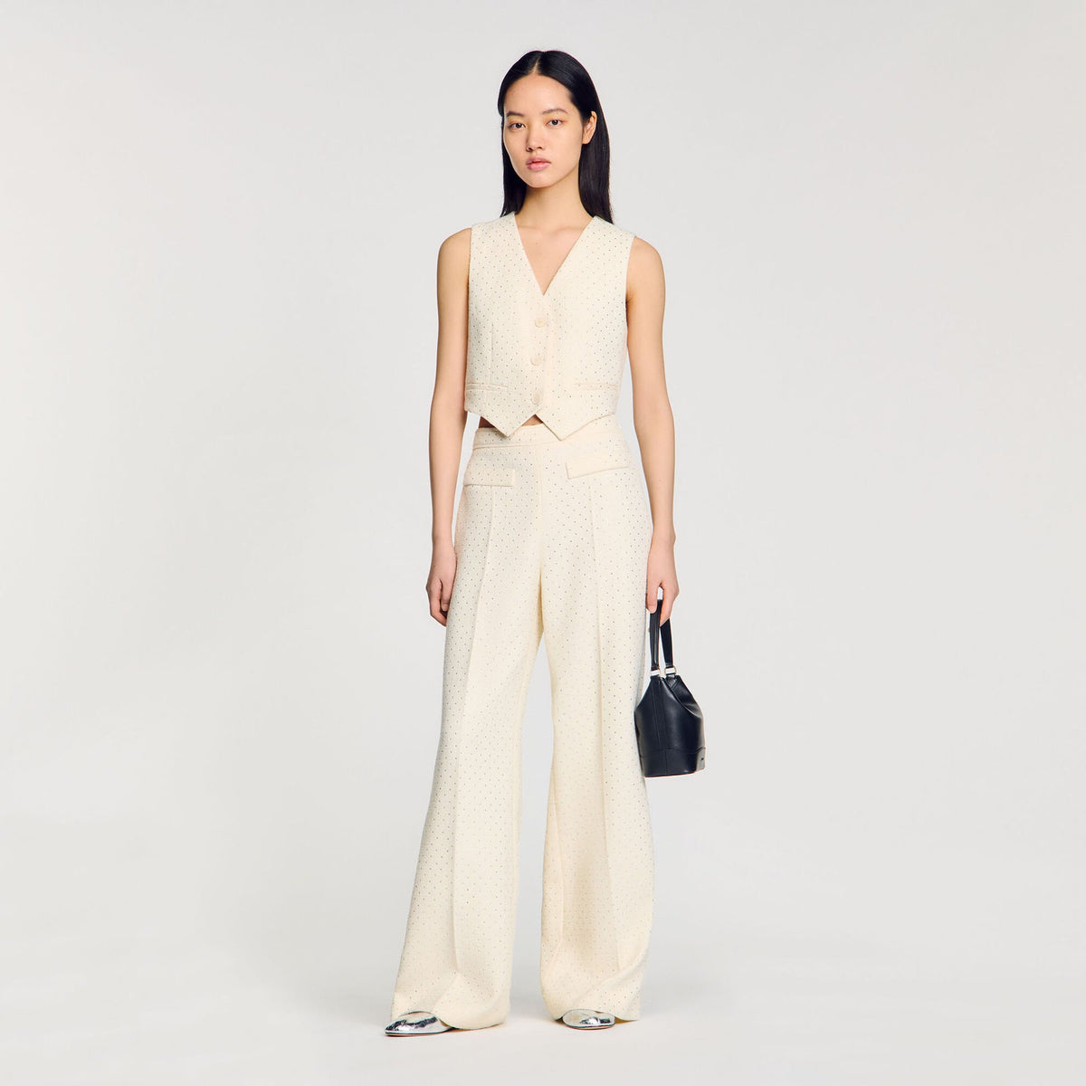 Tweed rhinestone-covered trousers | Sandro
