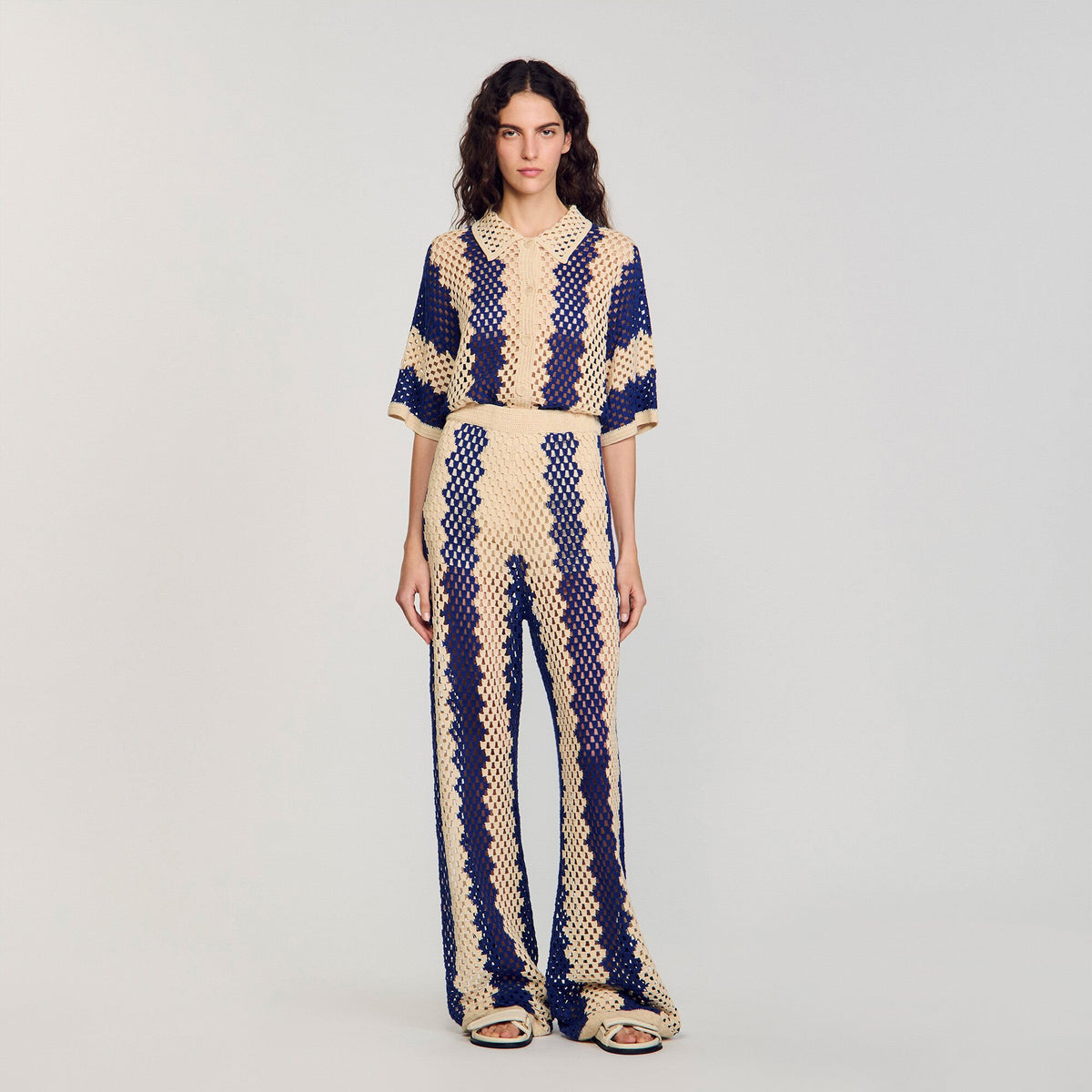 Two-tone open weave pants | Sandro
