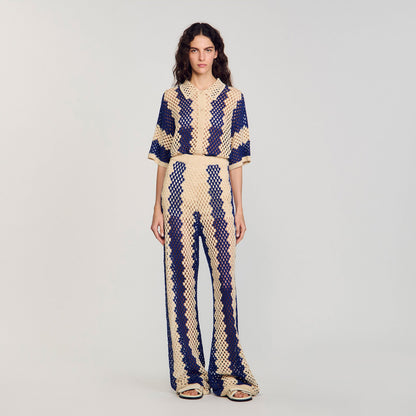 Two-tone open weave pants | Sandro