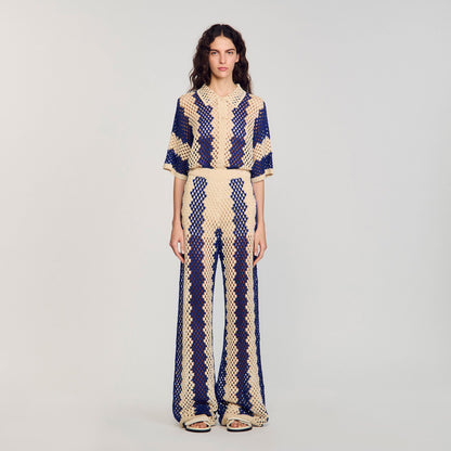 Two-tone open weave pants | Sandro