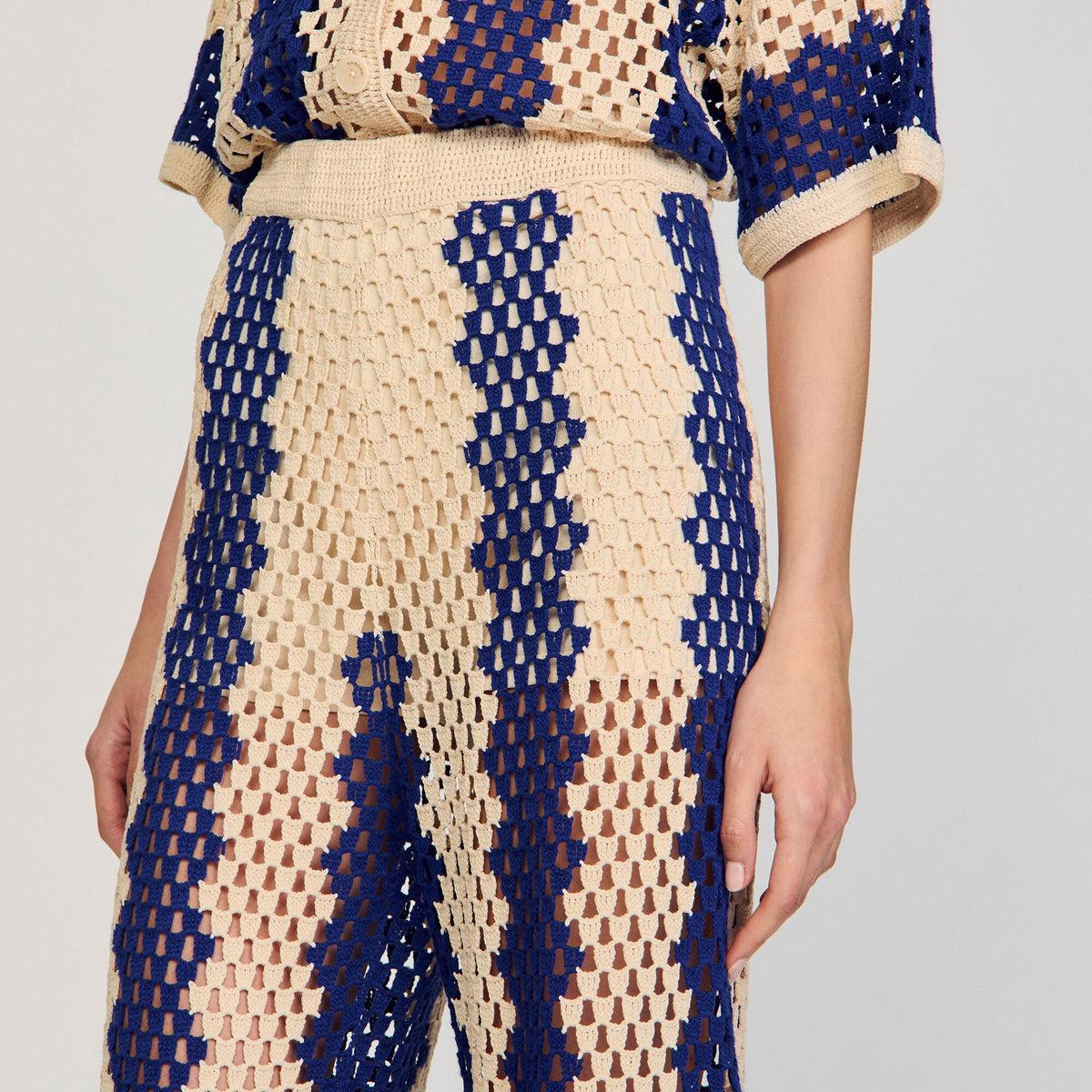 Two-tone open weave pants | Sandro