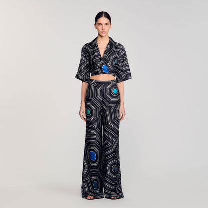 Spiral-print silk trousers | Sandro