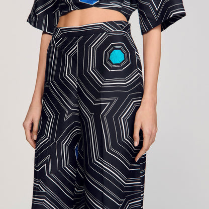 Spiral-print silk trousers | Sandro
