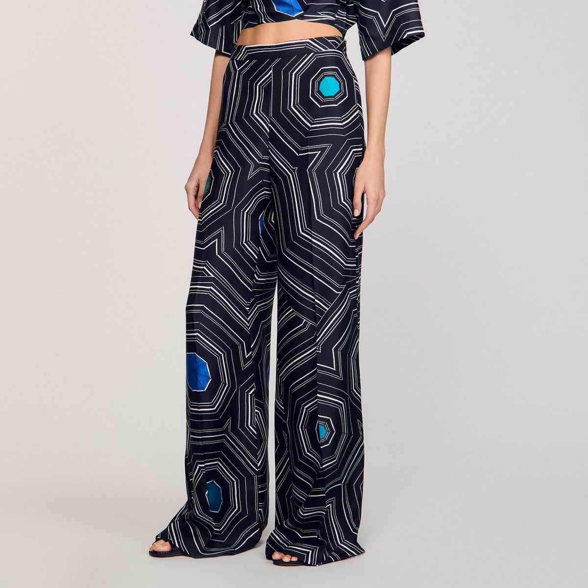 Spiral-print silk trousers | Sandro