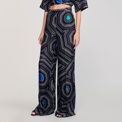 Spiral-print silk trousers | Sandro