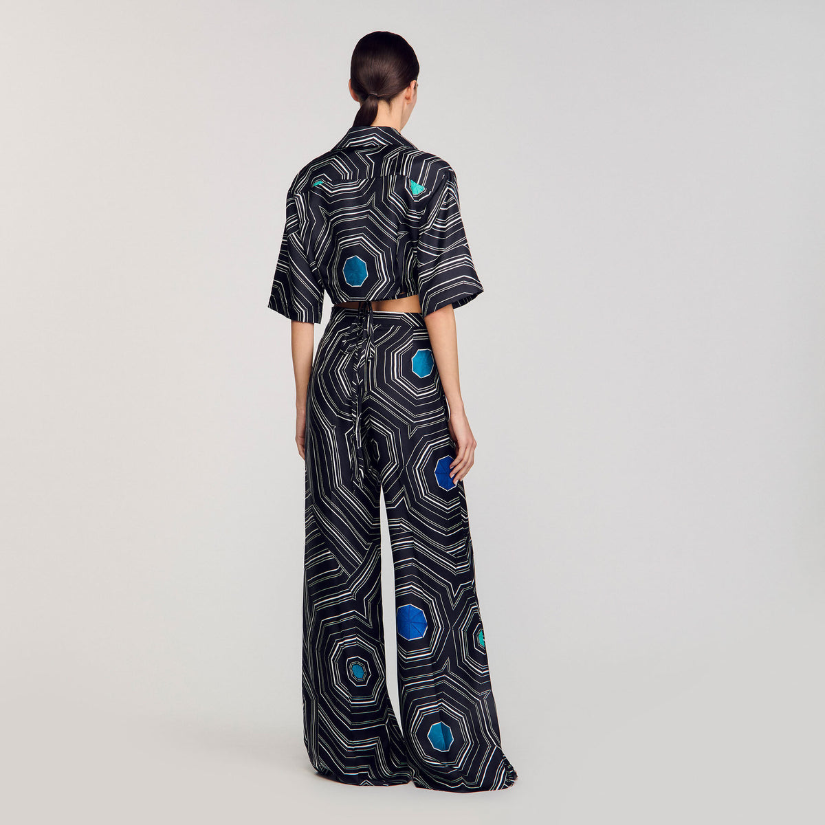 Spiral-print silk trousers | Sandro