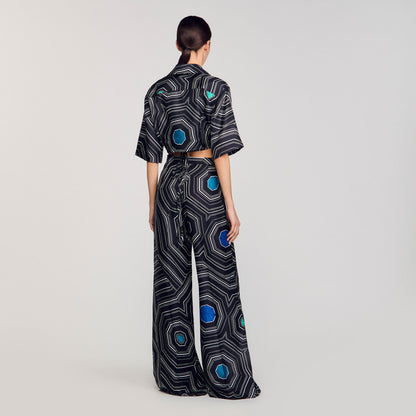 Spiral-print silk trousers | Sandro