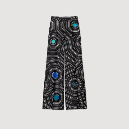 Spiral-print silk trousers | Sandro